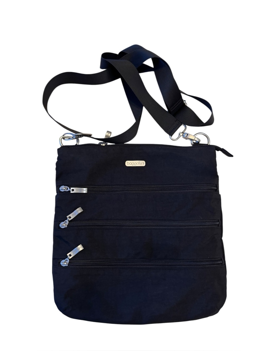 Baggallini Big Zipper Bagg Lightweight Nylon Travel Vacation RFID Black